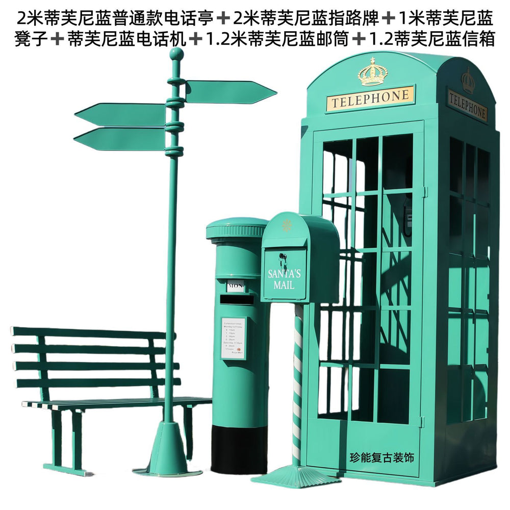Retro iron telephone booth mailbox street sign bench popular store decoration floor-standing ornaments photography props model