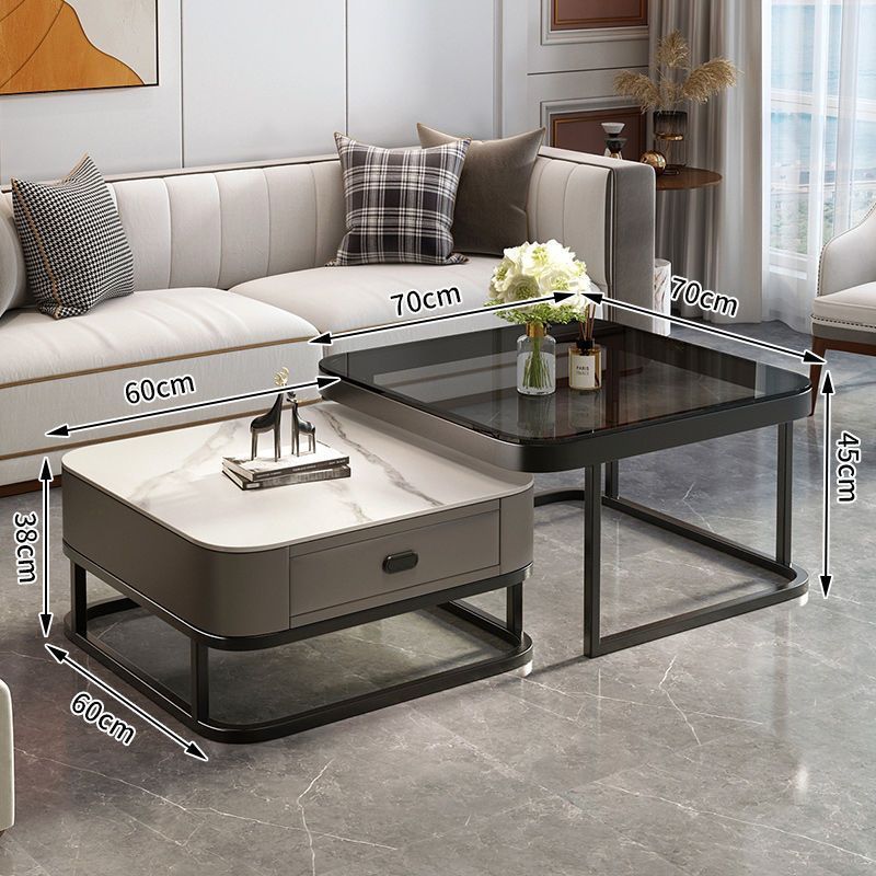 Rock slab coffee table for home living room small apartment coffee table casual modern new arrivalclassy glass retractable storage tea table