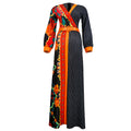 Amazon  printingv neckdress cross-border export african plus sizelong sleeves chiffon skirt with belt