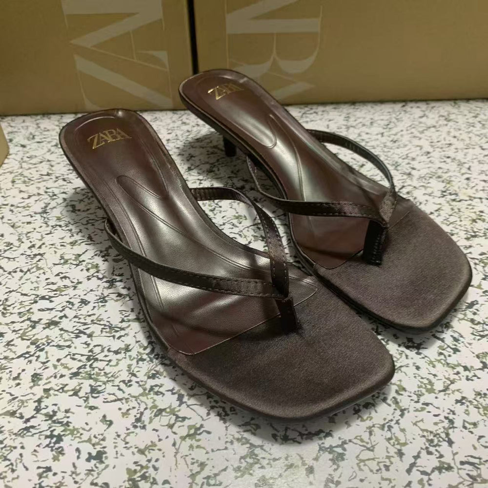 Za new 2025 summer french square toe high heel thong sandals - open toe, open back, fashion sandals for women