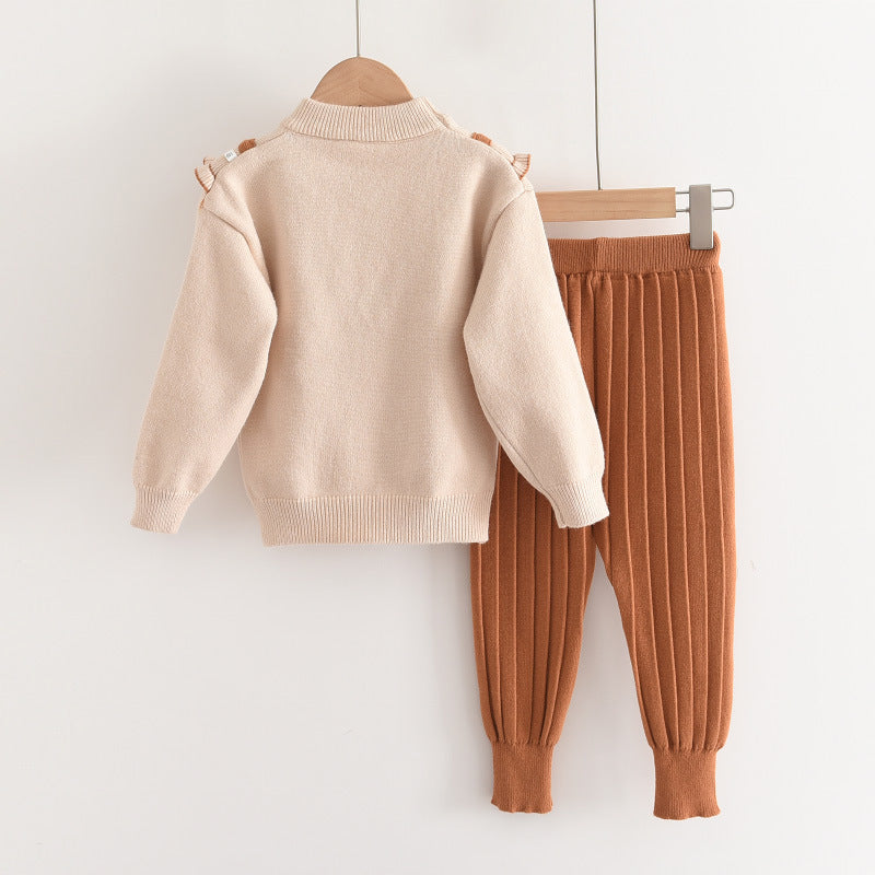 Kids' knit sweater set - new autumn/winter styles for export, stylish children's woolen outfit, toddler knit top and jogger pants two-piece set