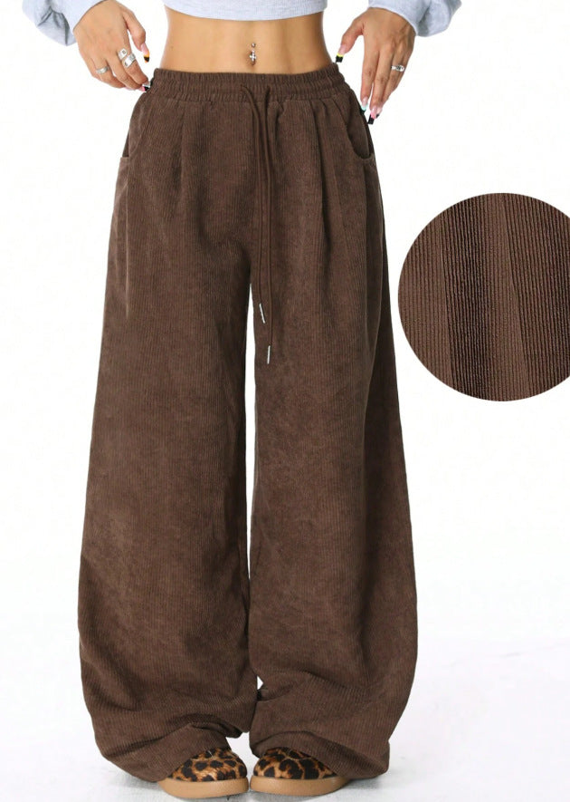 fashion cross-border american corduroy loose pants high waist drawstring loosemoppants