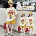 Girl's influencer two-piece set:  new summer outfit, short sleeve top and shorts, trendy casual set for girls