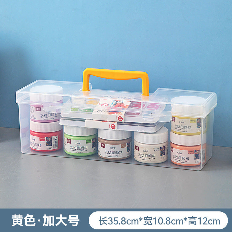 Portable Art Student Tool Box Large Capacity Desktop Transparent Painting Paint Box Brush Stationery Storage Box