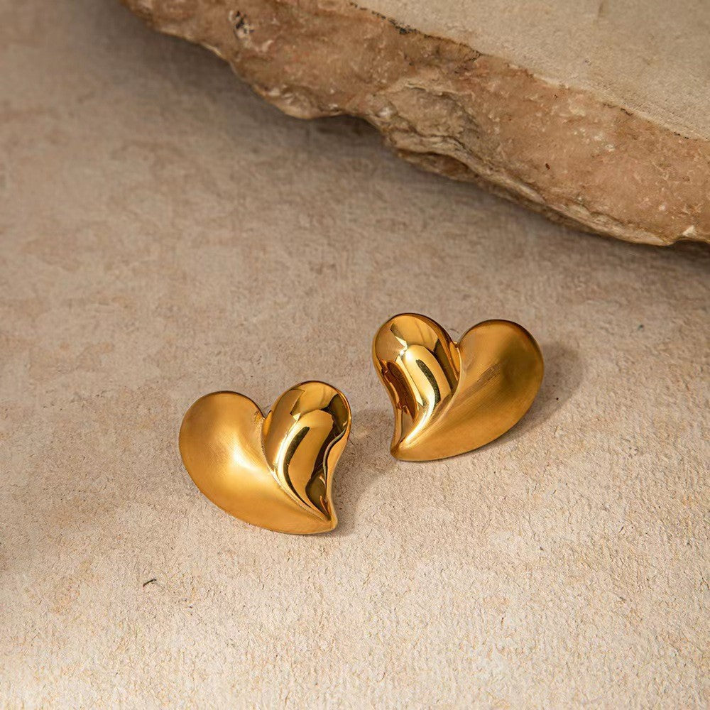 Heart-shaped stainless steel titanium steel plated 18k gold heart-shaped peach heart texture liquid love earrings earrings earrings earrings