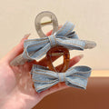 Korean new fashion back of head blue denim bow transparent gray hair clip claw clip shark clip hair accessories for women
