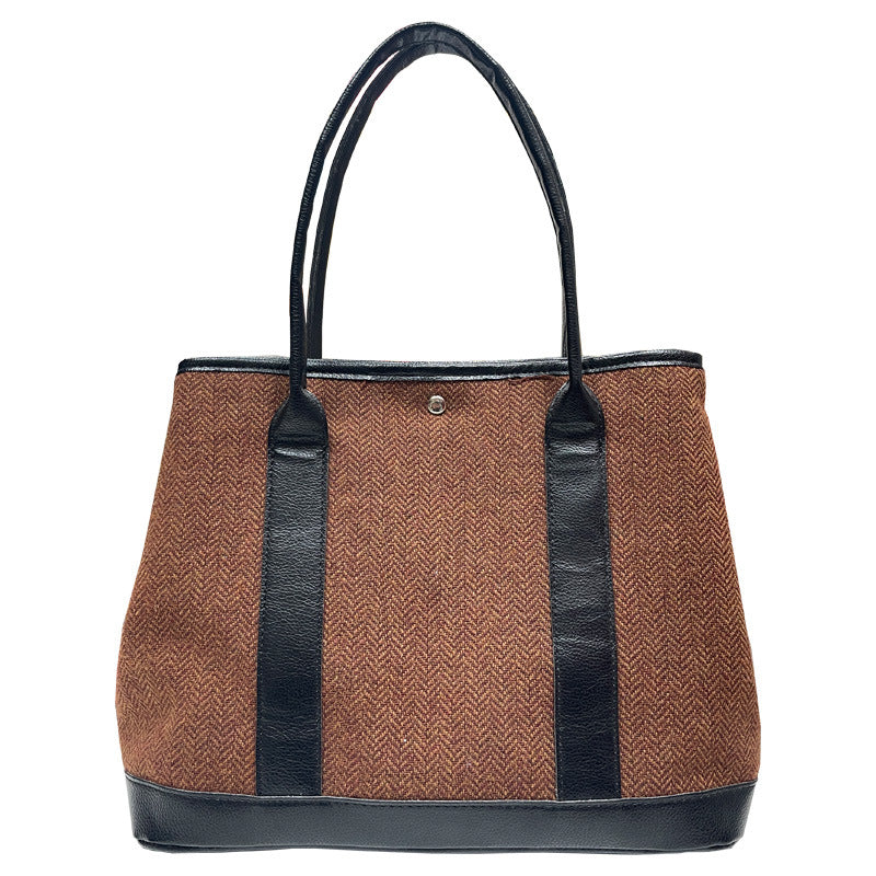 Cross-border hot-selling 2025 new women's bags, retro woolen handheld large bags, simple and versatile large-capacity commuter shoulder bags