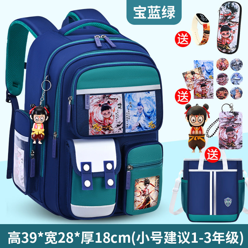 Nezha boy's schoolbag - lightweight, spine-protecting backpack for elementary school students (grades 1-6), suitable for boys and girls