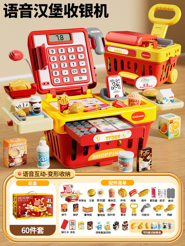 Kids convenience store supermarket cash register toy for boys and girls play house popular kitchen simulation shopping cart