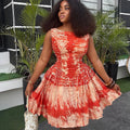 Fashion style cross-border trendy printing women's waist pleated a-line skirt silm round neck sleeveless new arrival short dress