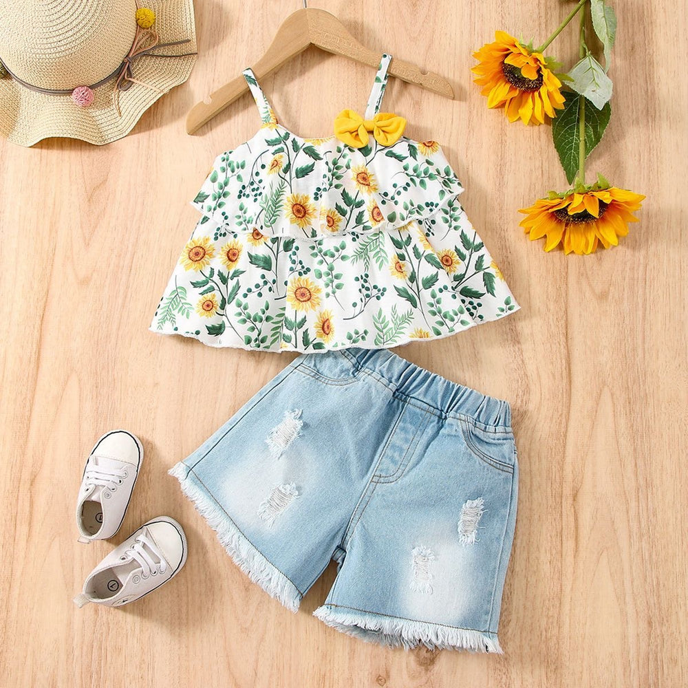 Girls' summer outfit set: stylish  new korean style children's summer short-sleeve two-piece fashion set for little girls and babies