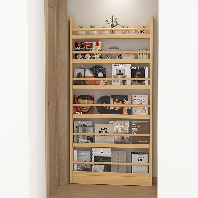 Ultra-thin door rear bookshelf against the wall for home bedroom door rear storage rack multi-layer storage solid wood all-in-one picture book storage