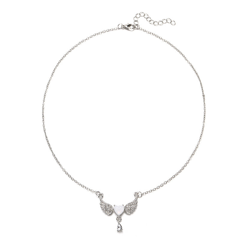 New arrival cross-border jewelry european and american diamond-encrusted acrylic pendant simple and versatile alloy angel wings necklace for women