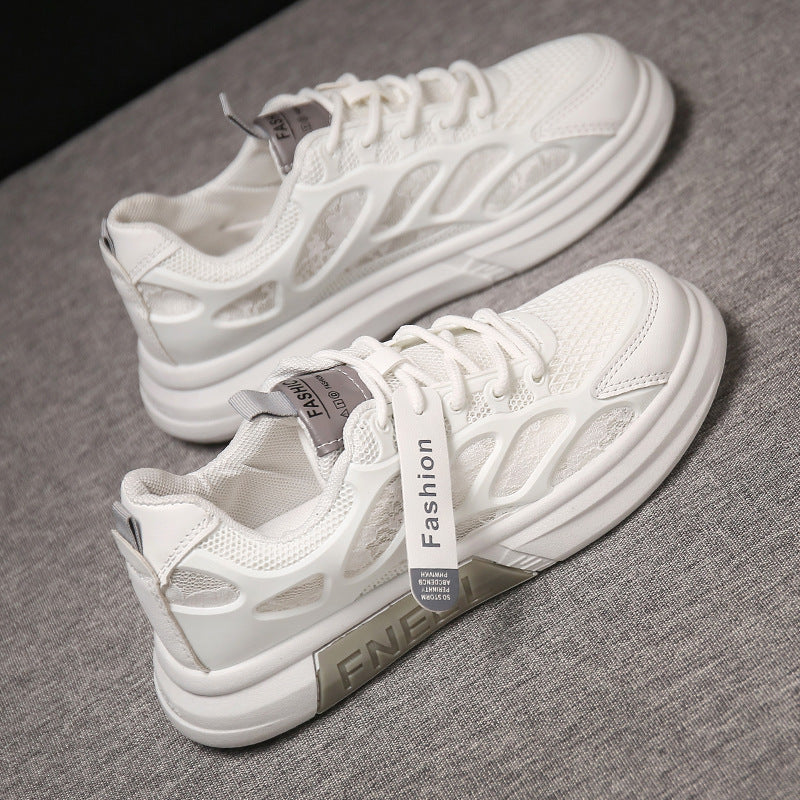 Women's white sneakers 2026 new summer mesh shoes versatile thick sole thin style breathable casual athletic dad shoes