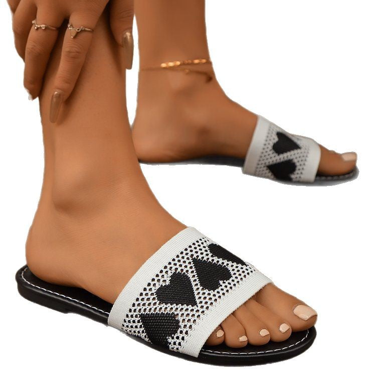 Plus size women's flat slippers for outdoor wear -  summer new collection - fabric upper, round toe slides