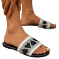 Plus size women's flat slippers for outdoor wear -  summer new collection - fabric upper, round toe slides