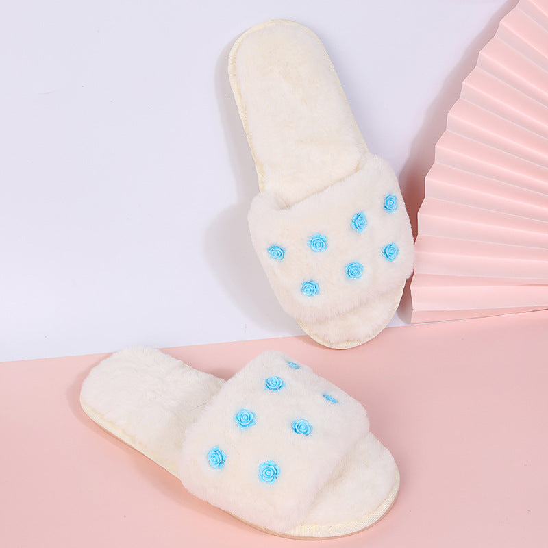 Export cotton slippers, fur slippers, women's indoor home, fall and winter short stuffedflats open slippers, large size slippers