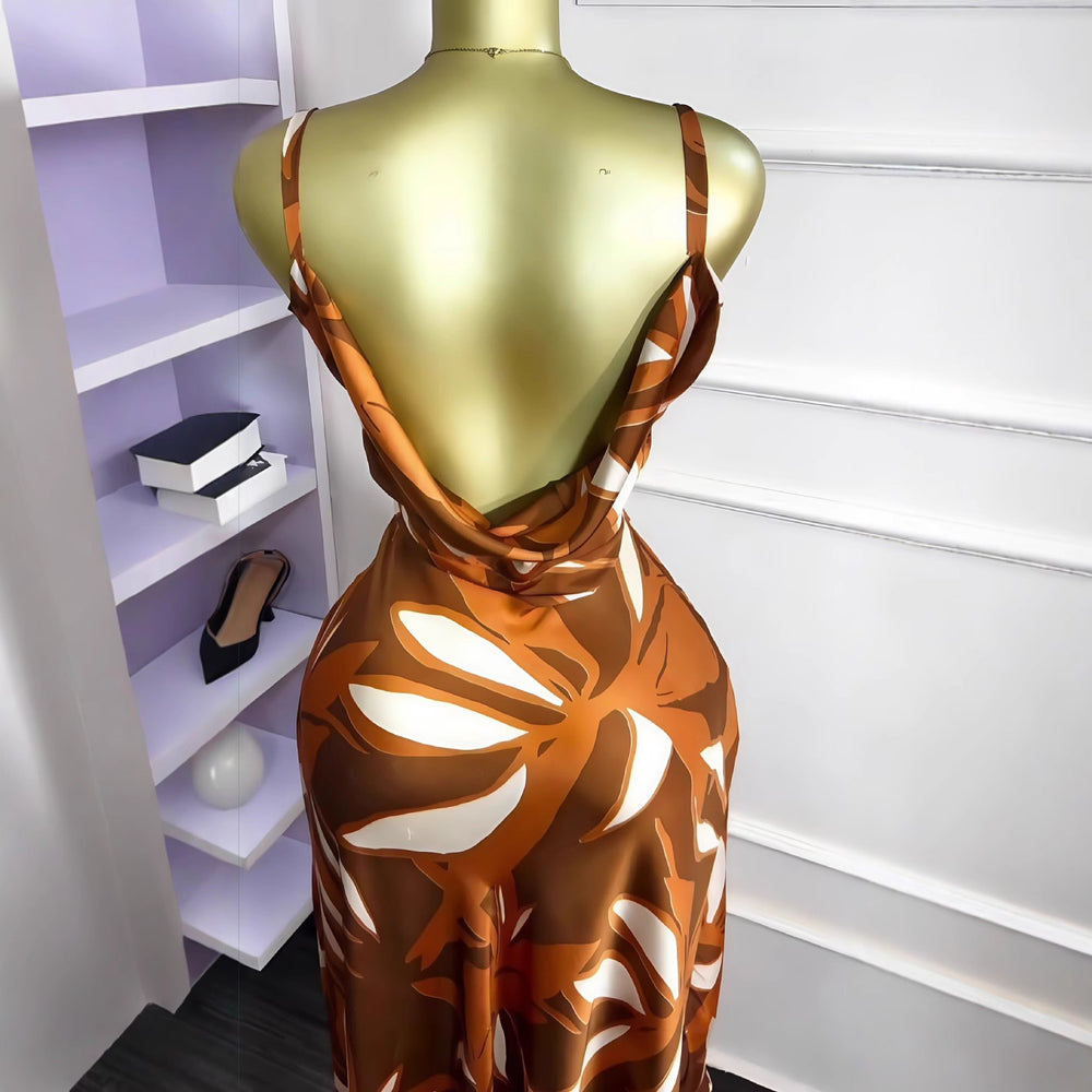 European and american cross-border fashion women's summer  new sleeveless camisole printed sexy backless elegant dress