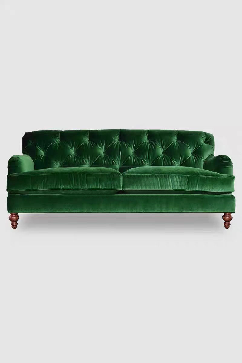 American light luxury solid wood living room fabric sofa dark green French retro single leisure chair hotel balcony single chair