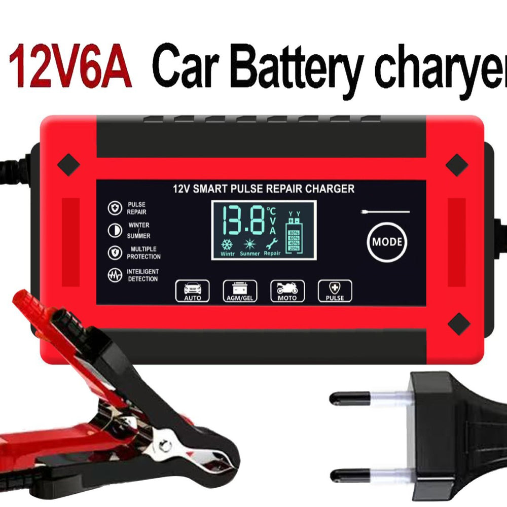 Factory direct 12v 6a car battery charger with smart display, motorcycle lead-acid battery charger