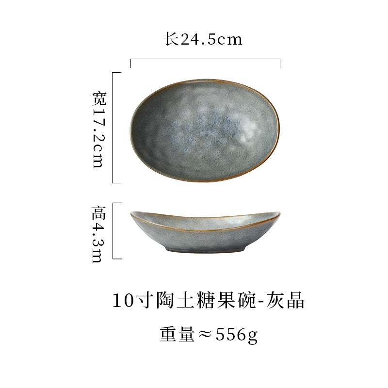 japanese ceramic plate, high-end candy bowl, fruit salad bowl, fish plate, stoneware tableware, oval plate, household dish plate