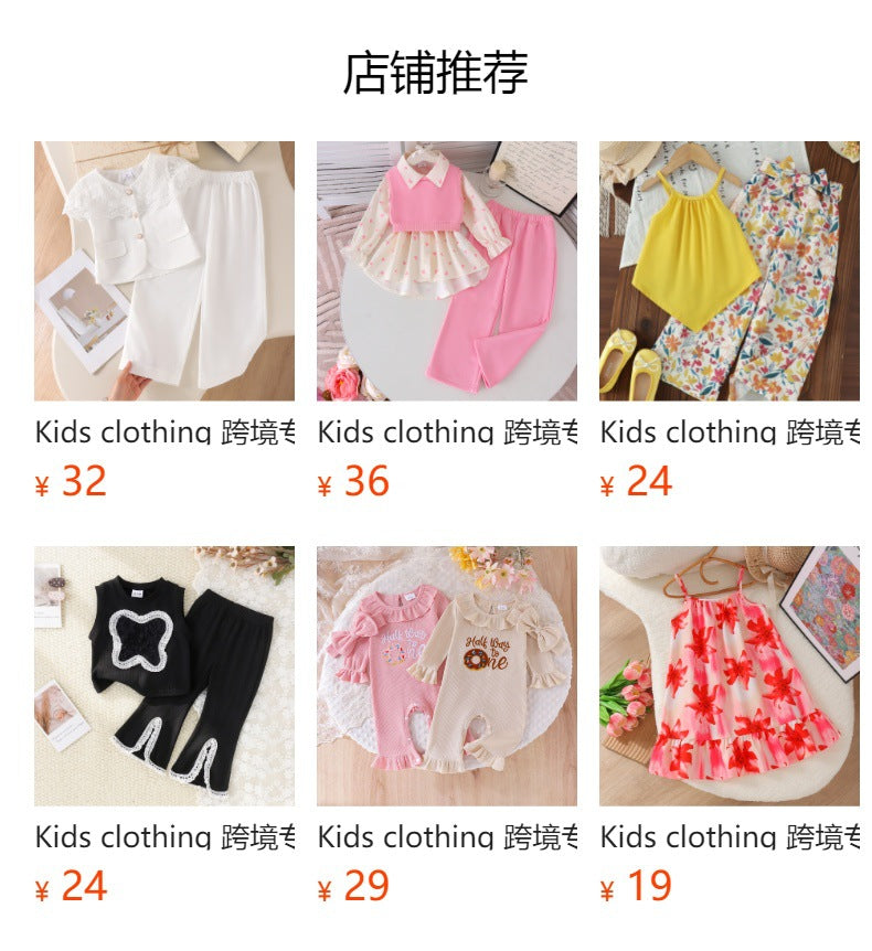 Kids clothing cross-border exclusive for european and american girls new arrival children's white t-shirt + blue suspender skirt