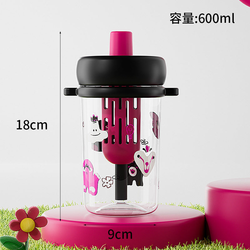 Cute cartoon straw cup - portable, leak-proof, and perfect for students and kids. ideal for indoor and outdoor use. transparent and easy to carry