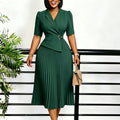 D631  fashion cross-border elegant elegant suit collar three-quarter sleeve pleated elegant foreign trade african dress