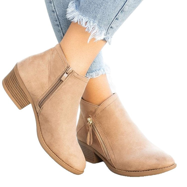 Independent station export women's shoes new arrival thick heel plus size women's boots suede boots low heel side zipper short boots for women