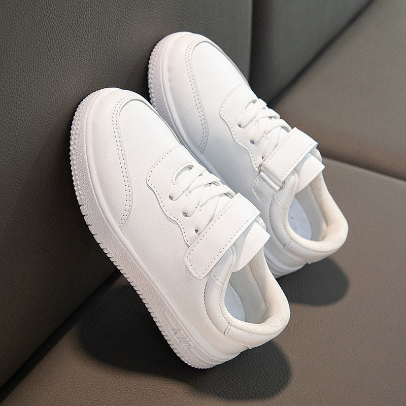 Children's school performance small white shoes Velcro soft-soled sports shoes spring and autumn boys and girls low-top casual shoes