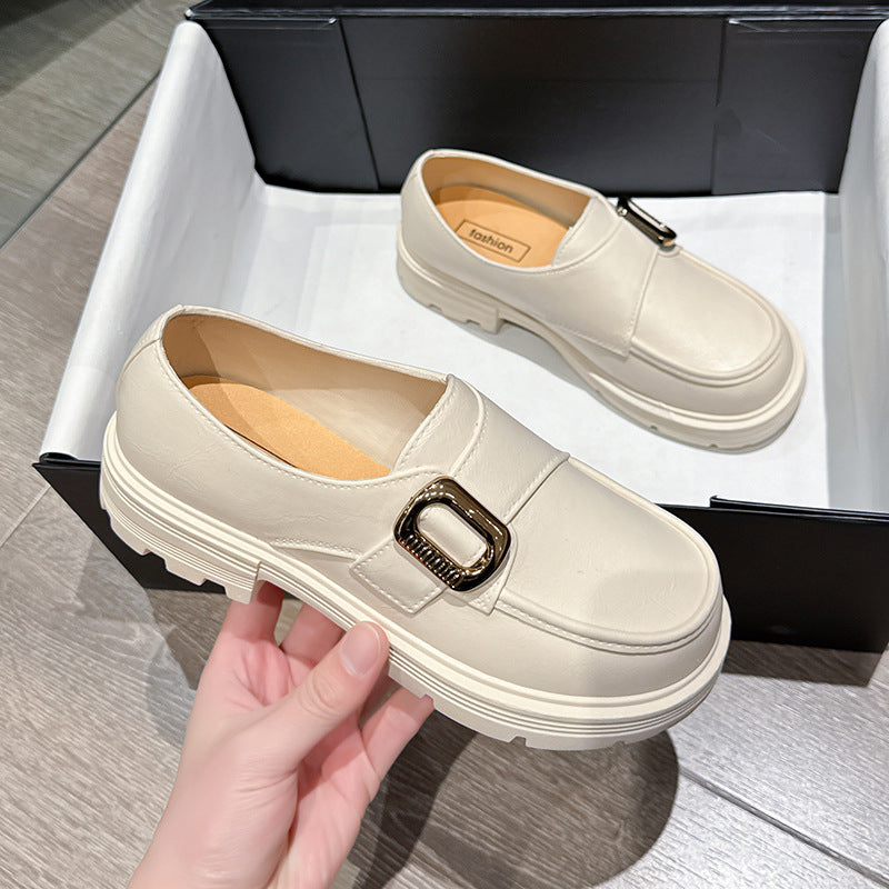 Loafers round toe retro women's toe cap pvc outwear slip-on fashion british style thick soleartsytrendy