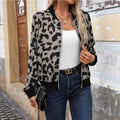 European and american cross-border  leopard print women's cardigan jacket long sleeve versatile cropped baseball jacket
