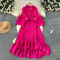 Miya european and american style dress - women's spring collection - high-end, 3d floral design, tie-waist, ruffle hem, pleated maxi dress