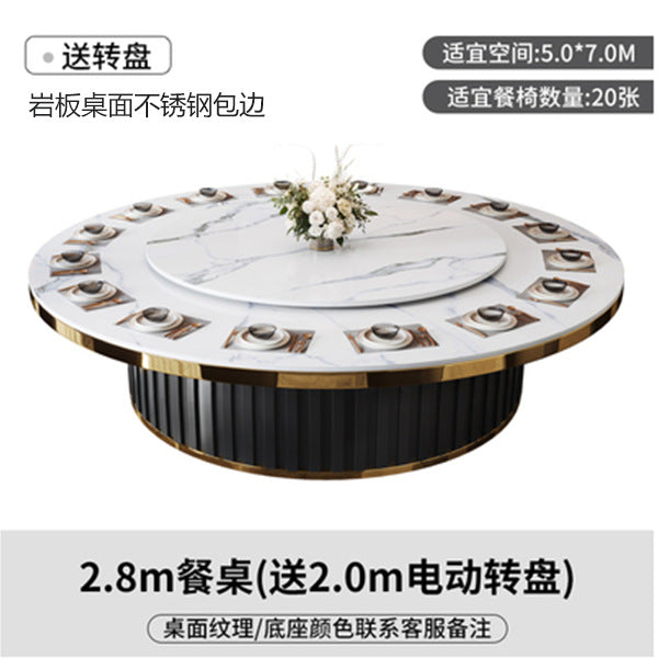 Hotel electric dining table large round table automatic turntable hotel 16 people 20 people clubhouse box rock slab hot pot tables and chairs