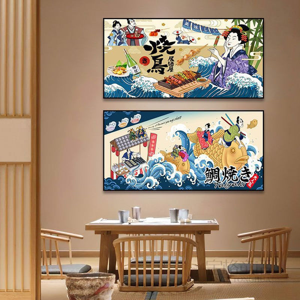Japanese restaurant decoration painting Sushi ramen restaurant Japanese roast bird barbecue poster izakaya background wall painting