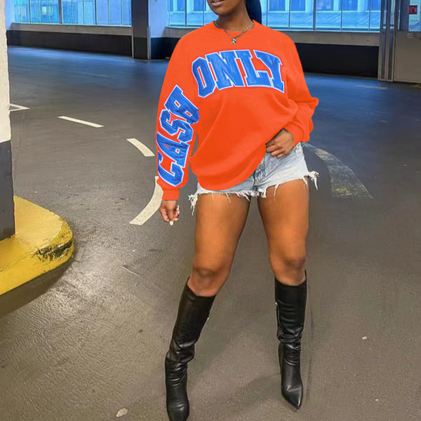 Large letter printing casual loose round neck long-sleeved sweater women's autumn European and American  new fashion sweater