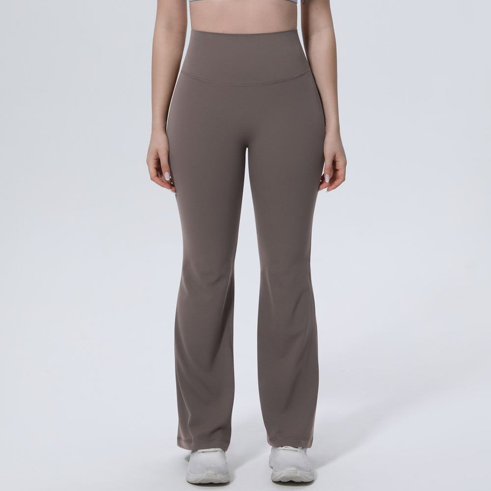 New arrival cross-border pure color breathable high waist hip lifting tight wide leg pants sports running fitness bell bottoms yoga clothes for women