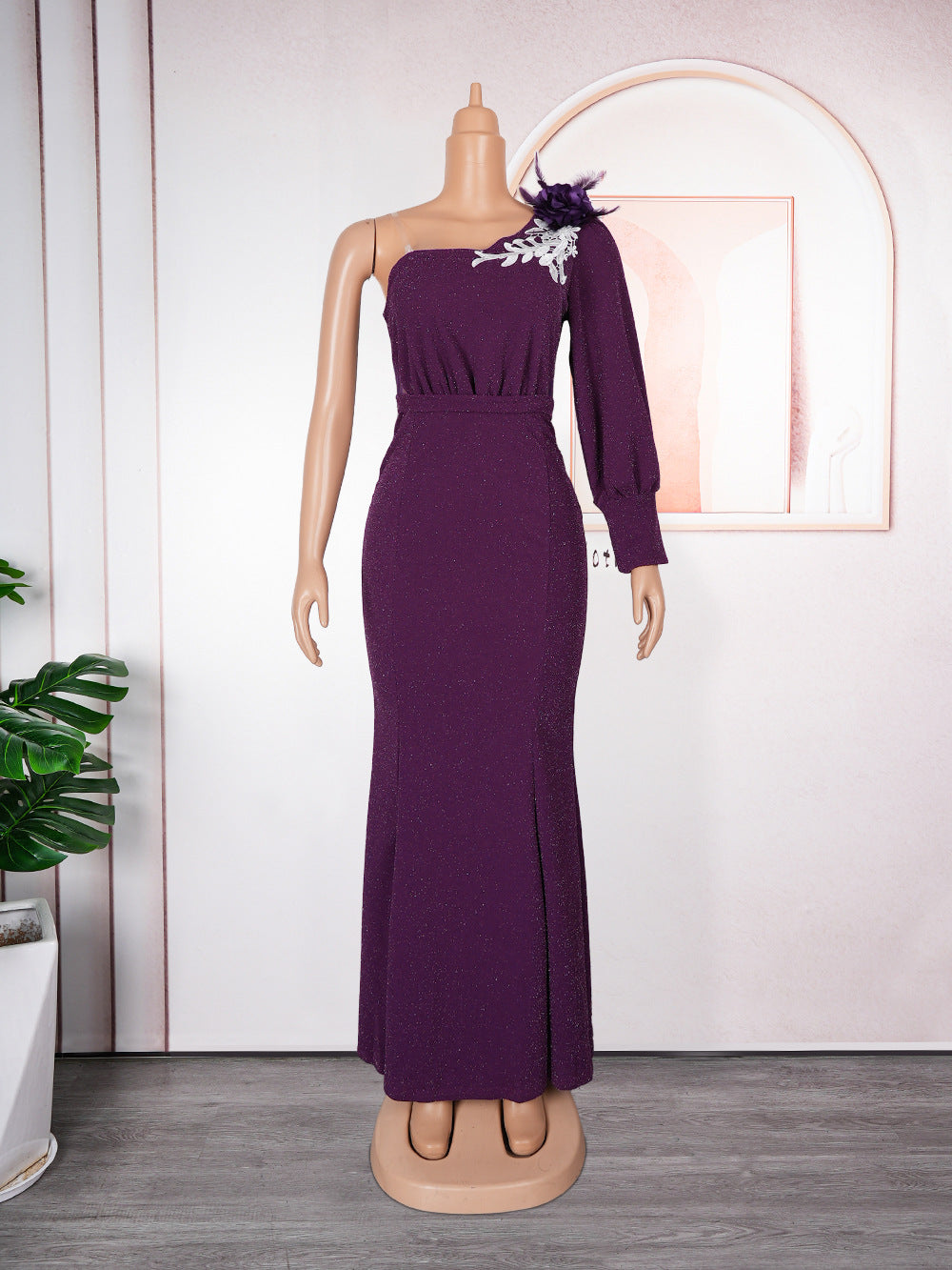 new year's eve bridesmaid dress train evening gown african women's one shoulder long skirt  dress