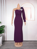 new year's eve bridesmaid dress train evening gown african women's one shoulder long skirt  dress