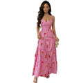 Women's summer new fashion elegant plaid bow tie cinched waist tiered maxi slip dress