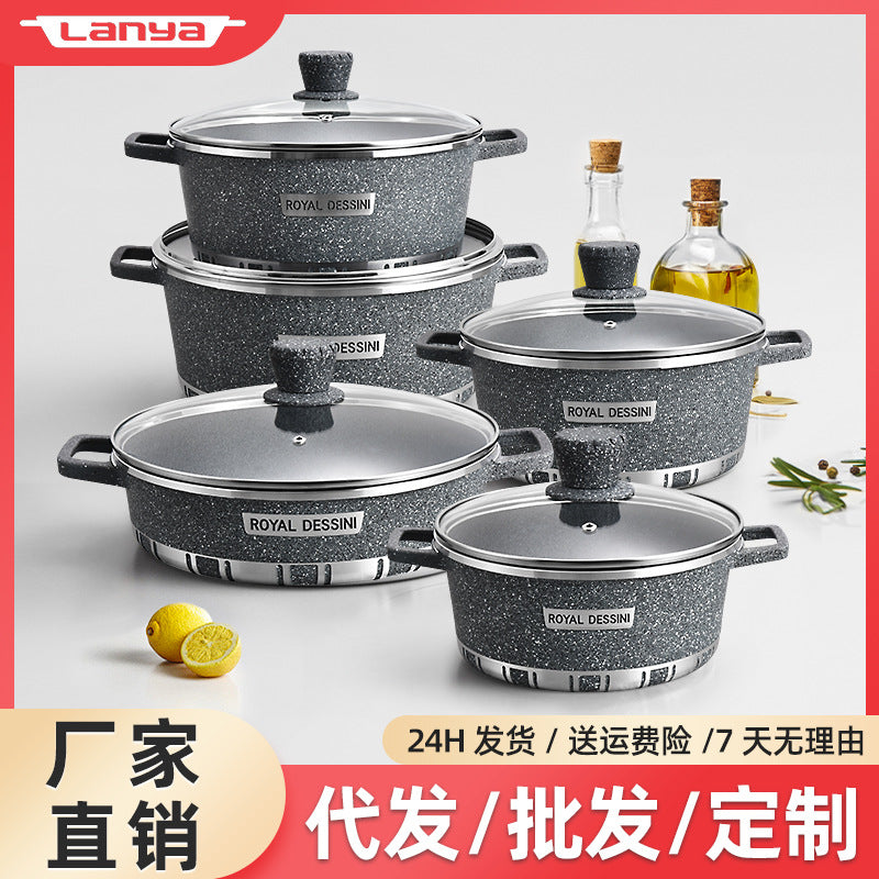 Lanya factory export die-cast stockpot combo set - non-stick cookware, 10-piece aluminum pot set for home cooking
