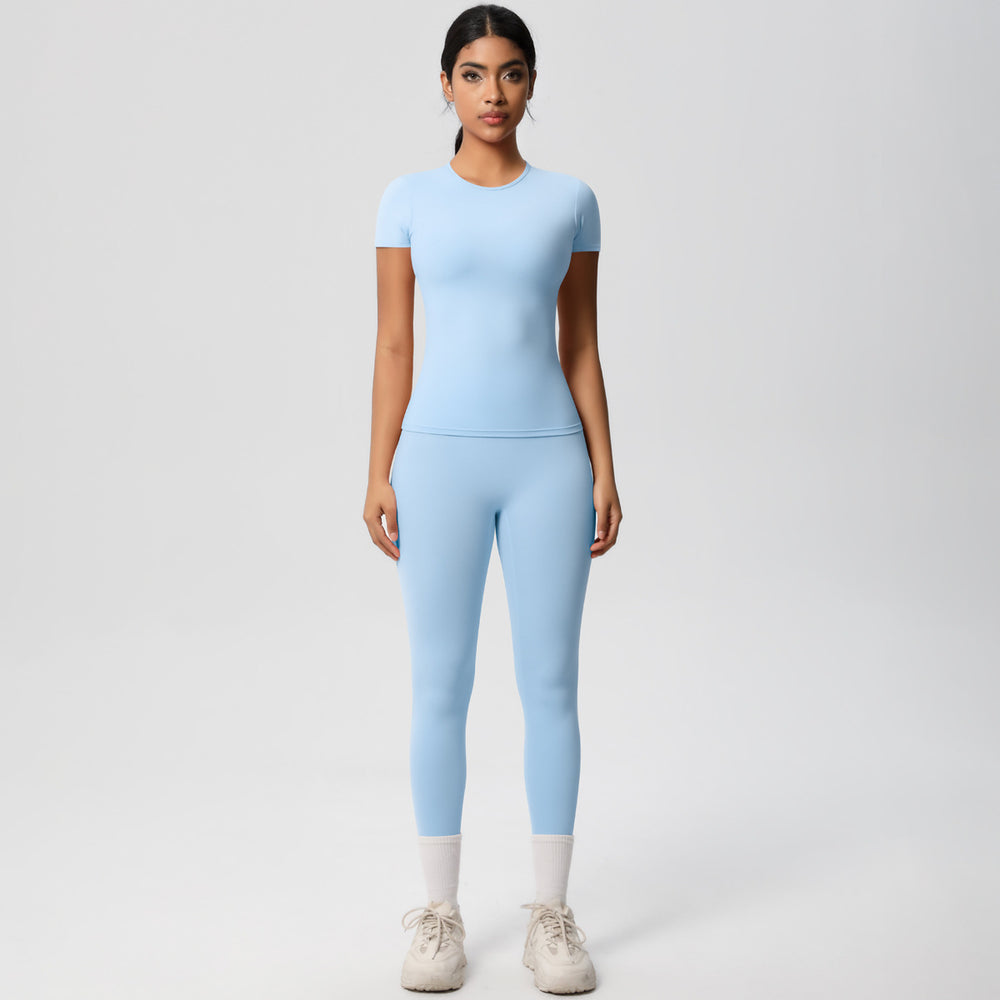 European and american nude feel brushed solid color yoga outfit set - quick-dry, breathable, 8-piece running & fitness activewear set for women
