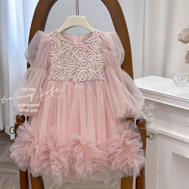 Girls' dress -  autumn new arrival: stunning extra-full pink tulle tutu dress, perfect for first birthday celebrations and princess outfits