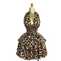 European and american cross-border women's fashion:  early summer new sleeveless halter leopard print cinched waist ruched puffy mini dress