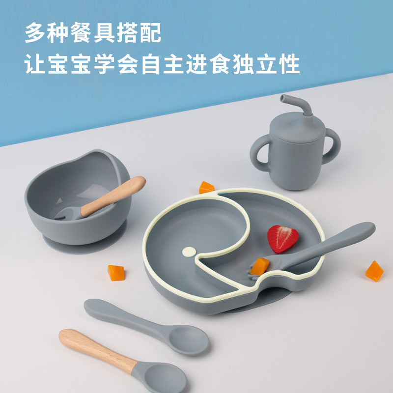 Cross-border baby silicone grid plate two-color plate with lid children's gift silicon feeding tableware set