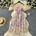 French high-end women's summer dress: exquisite 3d floral embroidery, cinched waist, slimming bandeau gown, long dress