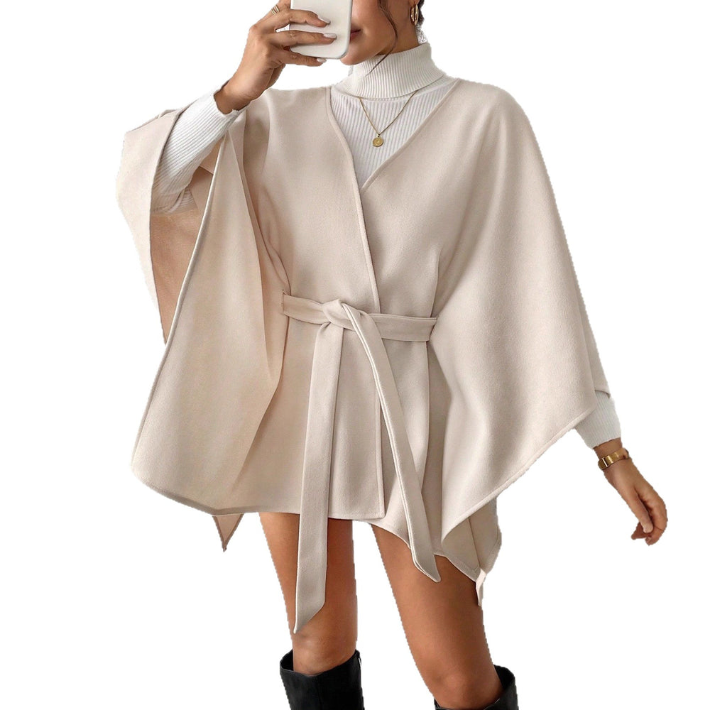 Women's fashionable casual commute elegant slimming woolen coat cape waist-defining versatile style - cross-border european and american