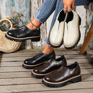Export british style plus size loafers for women  new arrivalflatsthick sole slip-on small leather shoes wholesale