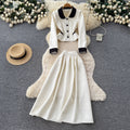 Xiaoxiangfengtwo-piece setfemalefall and winterfrenchfashioncontrast color doll collar long sleevestops+high waist skirt