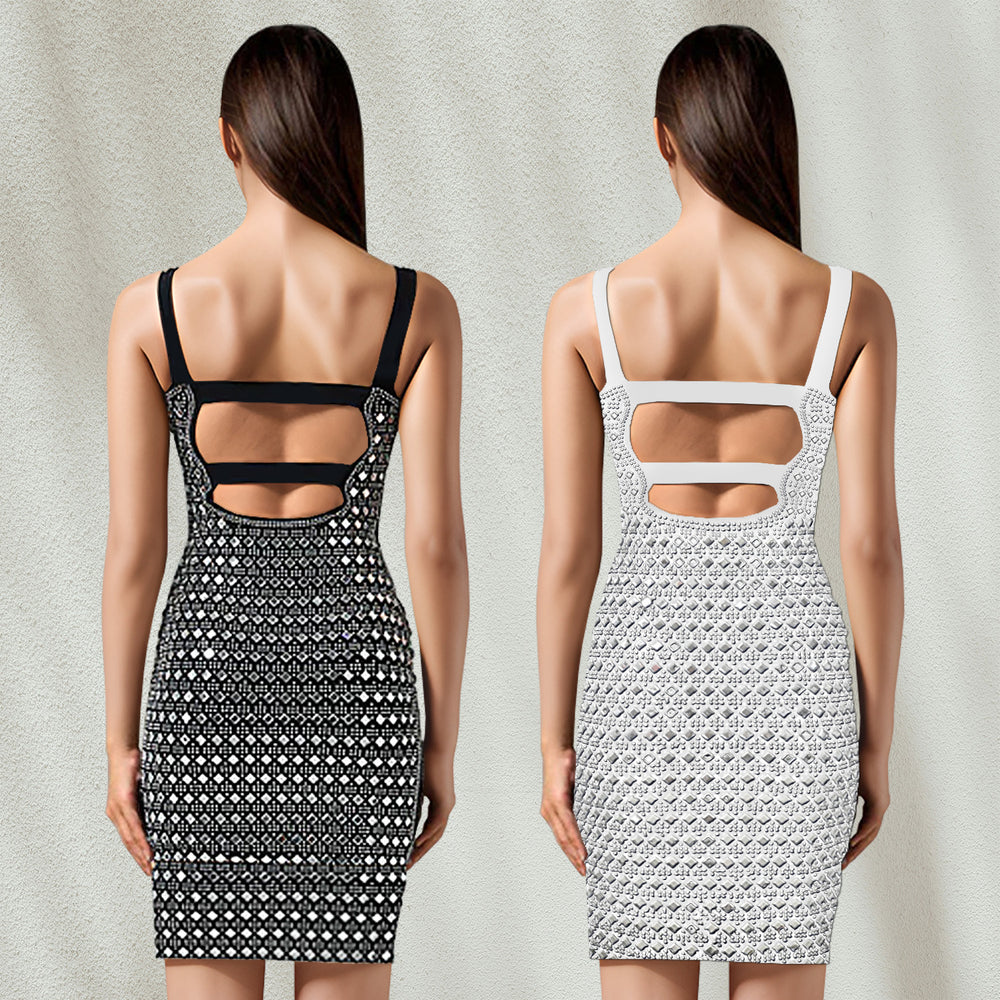 C7198 cross-border   fashion women's sexy dress slim fit rhinestone embellished cami dress